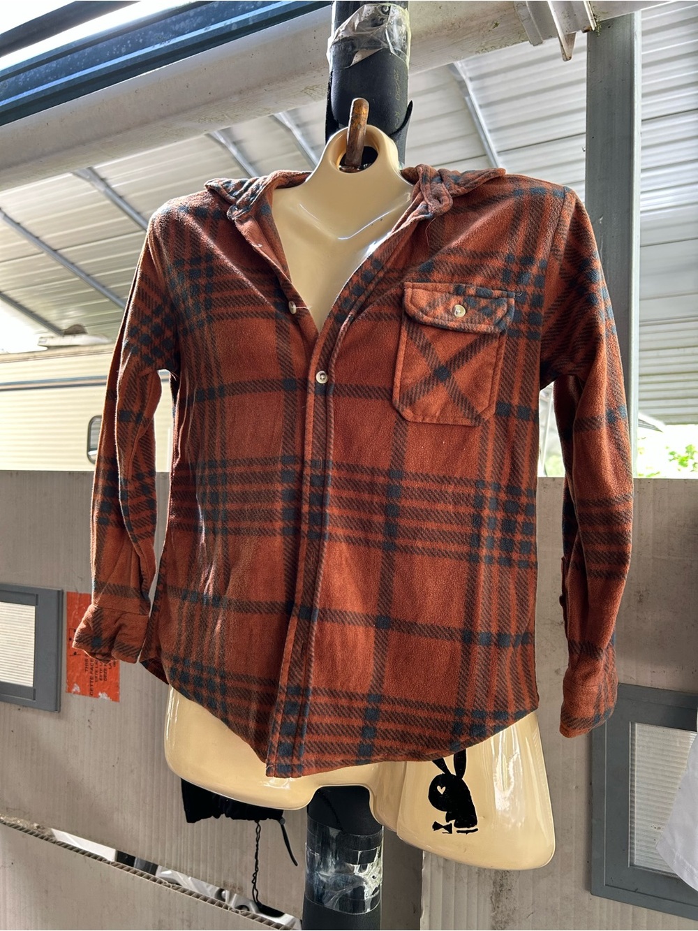 Rust Plaid Button-Down Shirt for Women